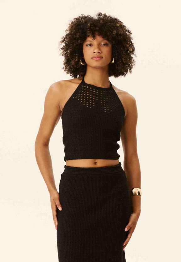 Blusa Frente Única Rendada Tricot Vista Frontal