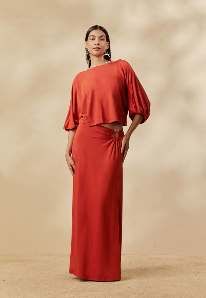 Blusa Gola Canoa Manga Bufante