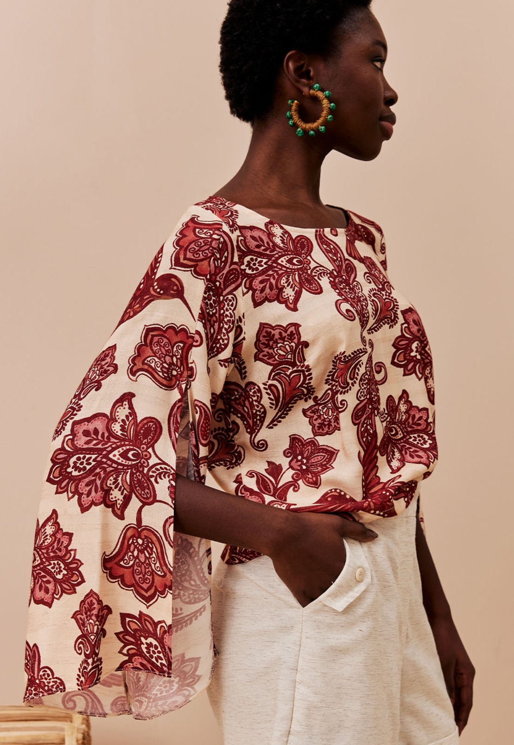 Blusa Manga com Fenda Estampada Cuyo