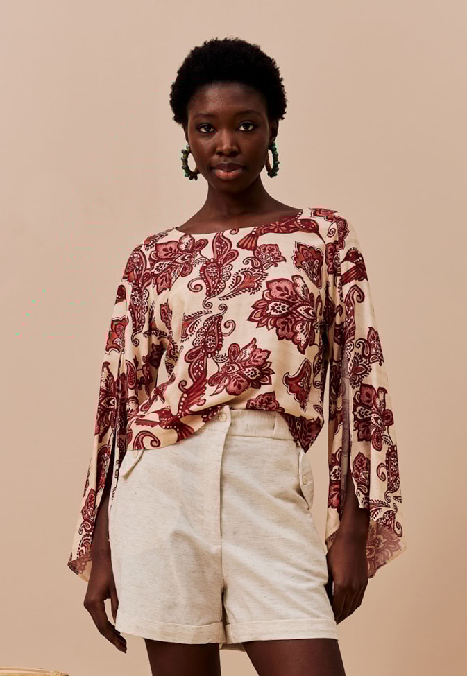 Blusa Manga com Fenda Estampada Cuyo