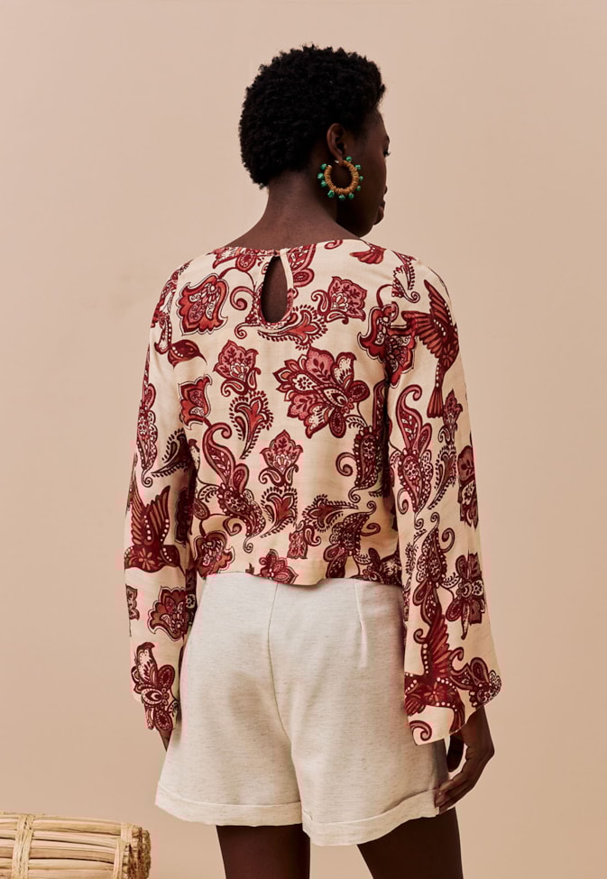 Blusa Manga com Fenda Estampada Cuyo