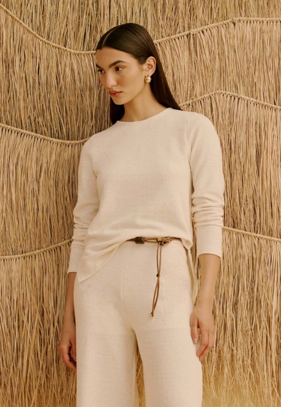 Blusa Manga Longa Malha Tweed Vista Frontal