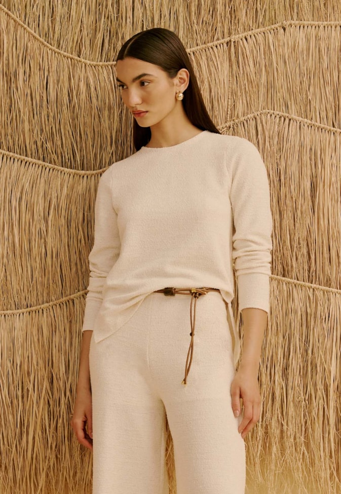 Blusa Manga Longa Malha Tweed