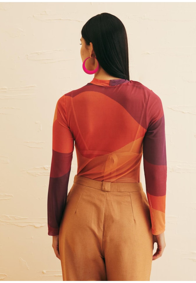 Blusa Manga Longa Tule Estampada Las Coloradas