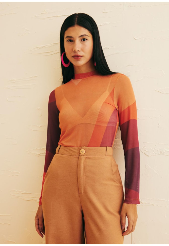 Blusa Manga Longa Tule Estampada Las Coloradas