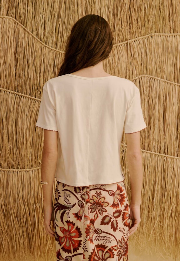 Blusa Picueta Manga e Barra Vista Traseira