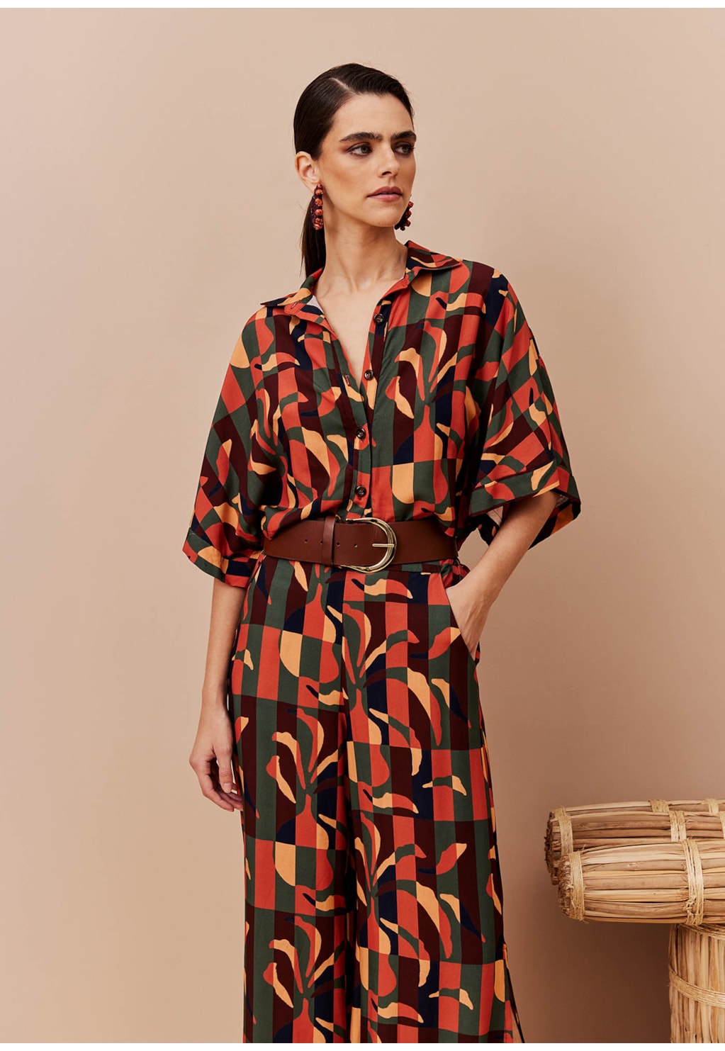 Blusa Quadradinha Abertura Estampada Ayasana