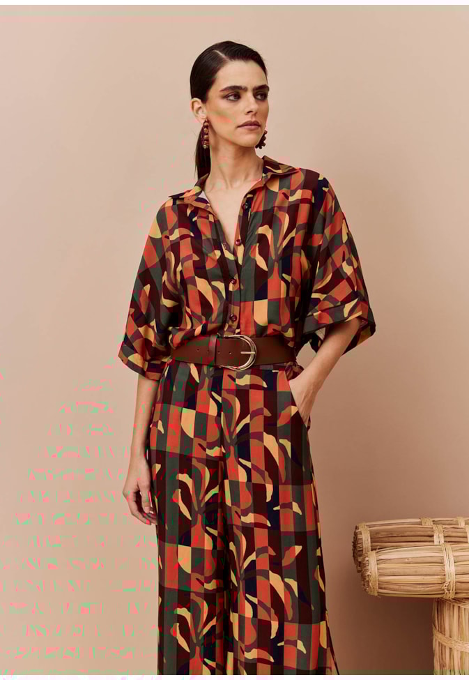 Blusa Quadradinha Abertura Estampada Ayasana