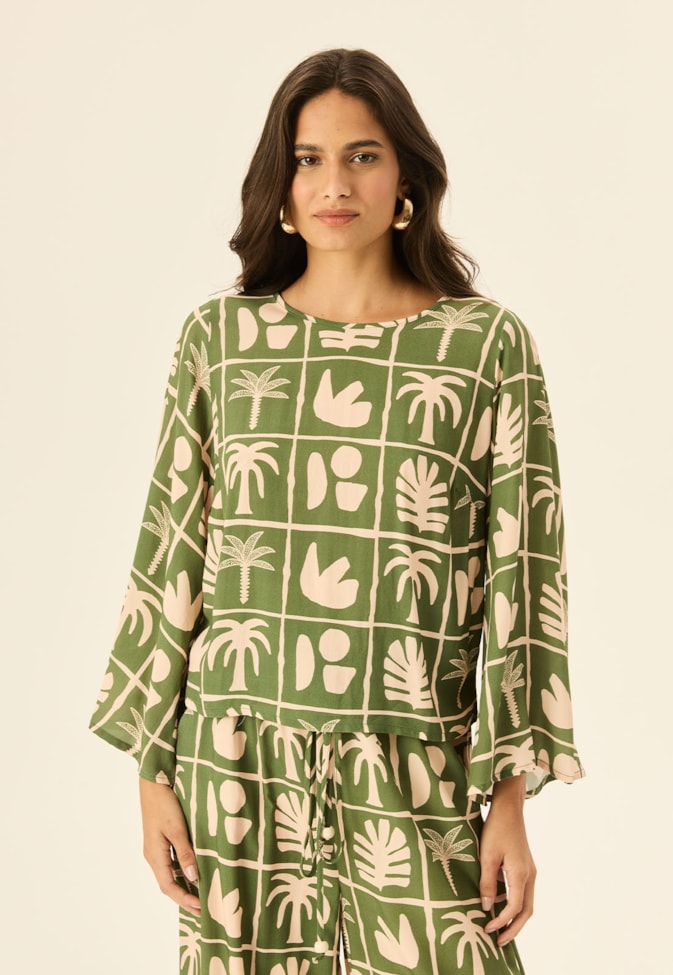 Blusa Quadradinha Manga Estampada Ybyra