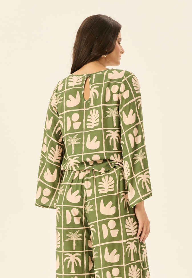 Blusa Quadradinha Manga Estampada Ybyra