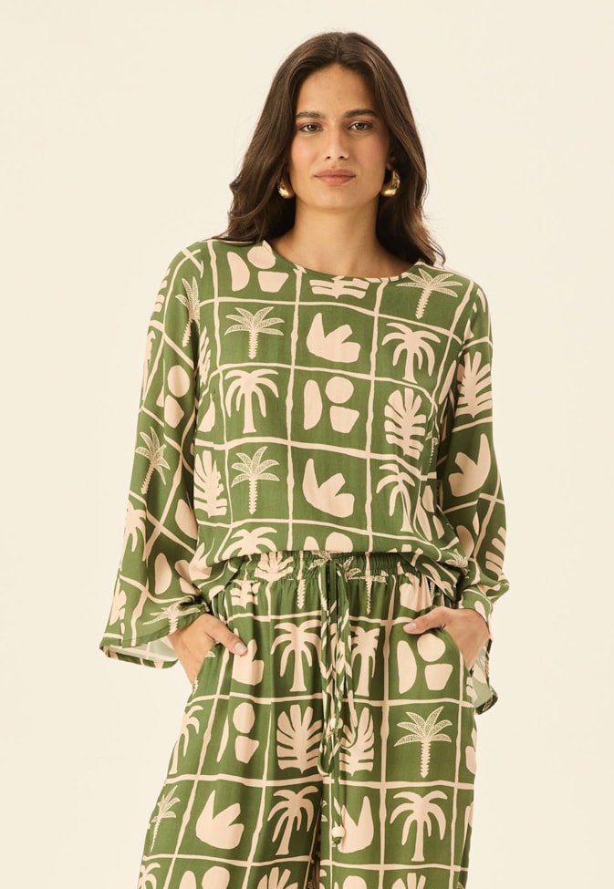 Blusa Quadradinha Manga Estampada Ybyra