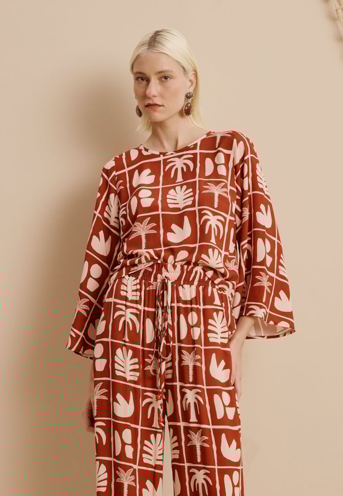 Blusa Quadradinha Manga Estampada Ybyra