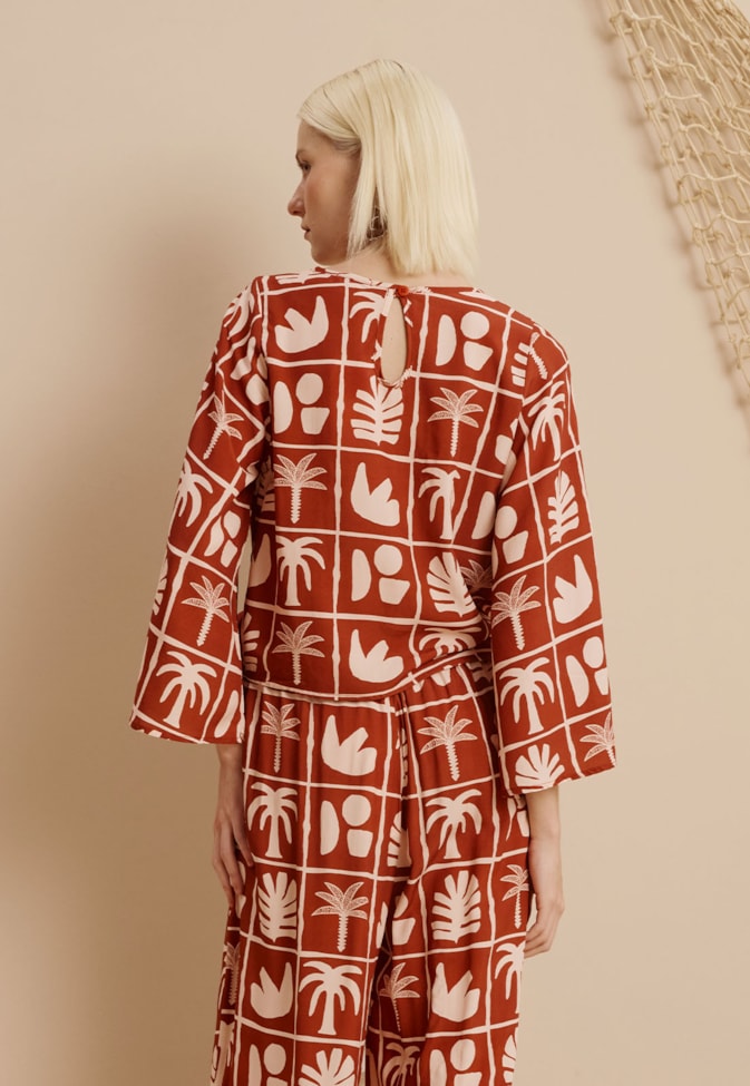 Blusa Quadradinha Manga Estampada Ybyra