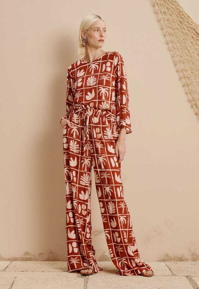 Blusa Quadradinha Manga Estampada Ybyra