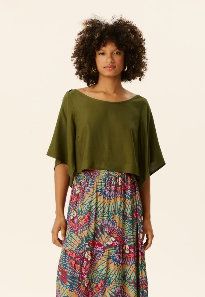 Blusa Quadradinha Manga Kimono