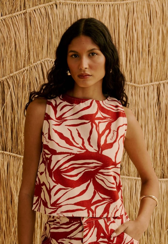Blusa Sarja Estampada Cacau Zebra Vista Frontal