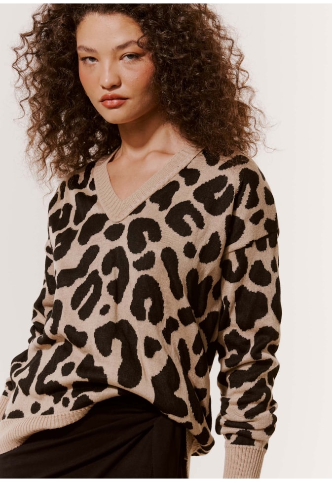 Blusa Tricot Jacquard Animal Print