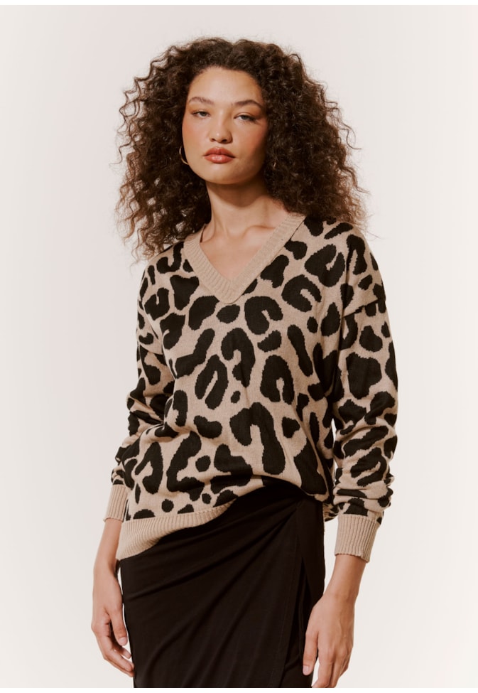 Blusa Tricot Jacquard Animal Print
