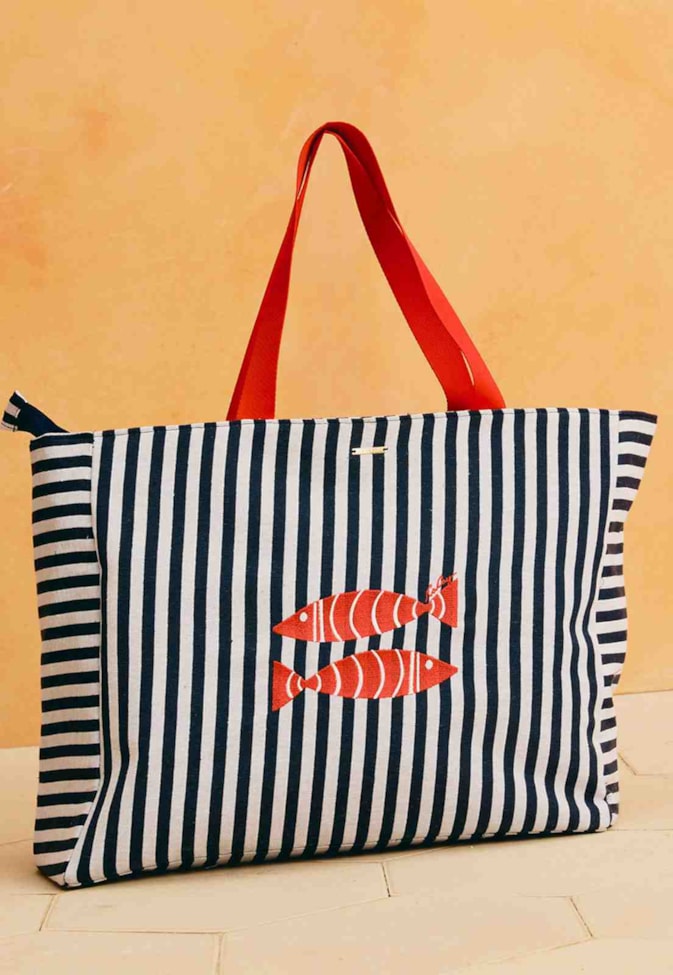 Bolsa Listras Bordado Peixes