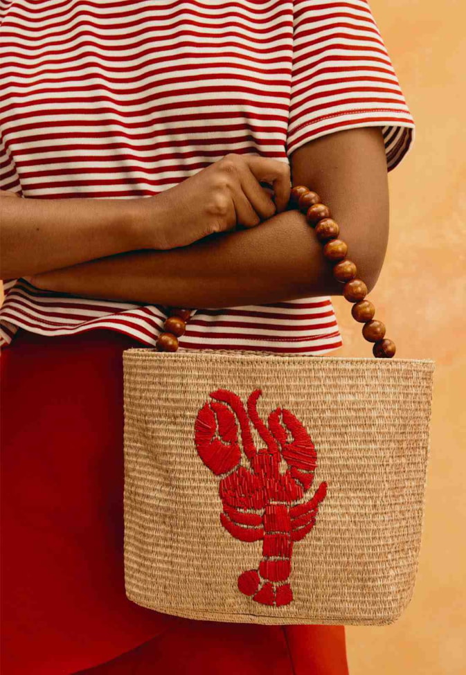 Bolsa Palha Bordado Lagosta