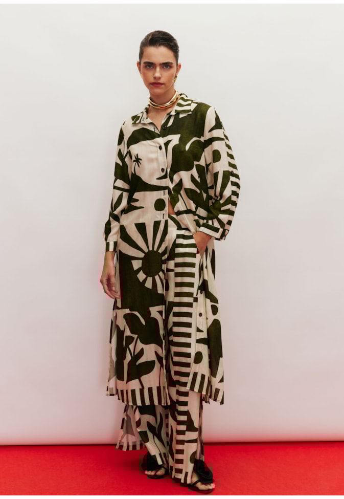 Calça Abertura Lateral Estampada Bossa Nova