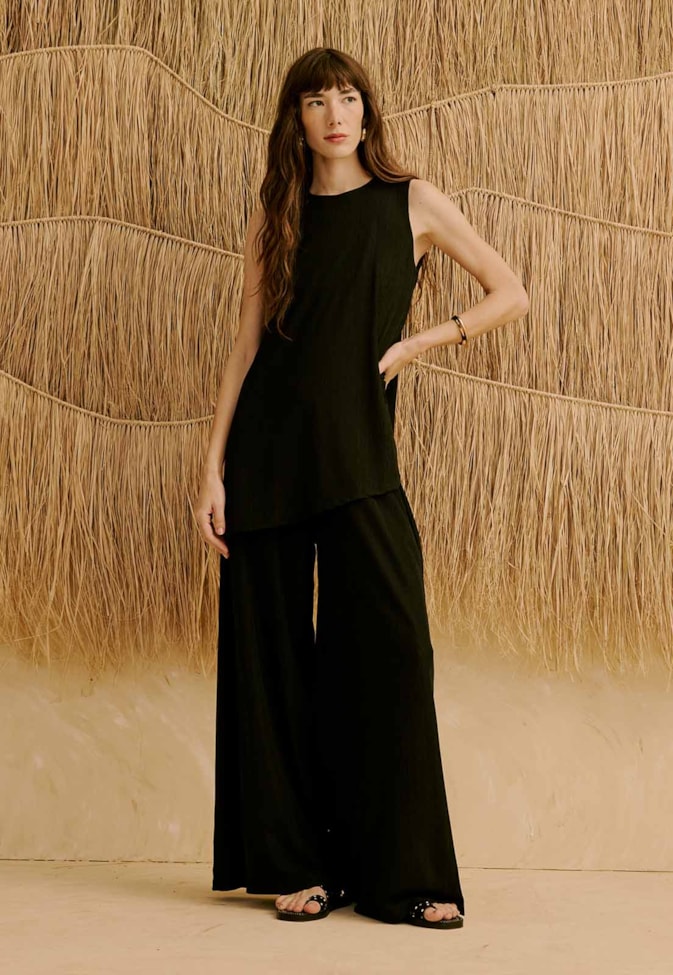 Calça Ampla com Cós Elástico