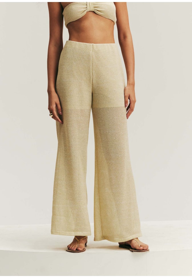 Calça Ampla Elástico Liso