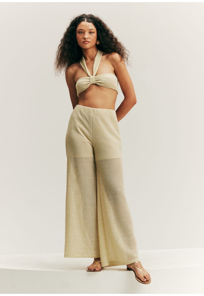 Calça Ampla Elástico Liso