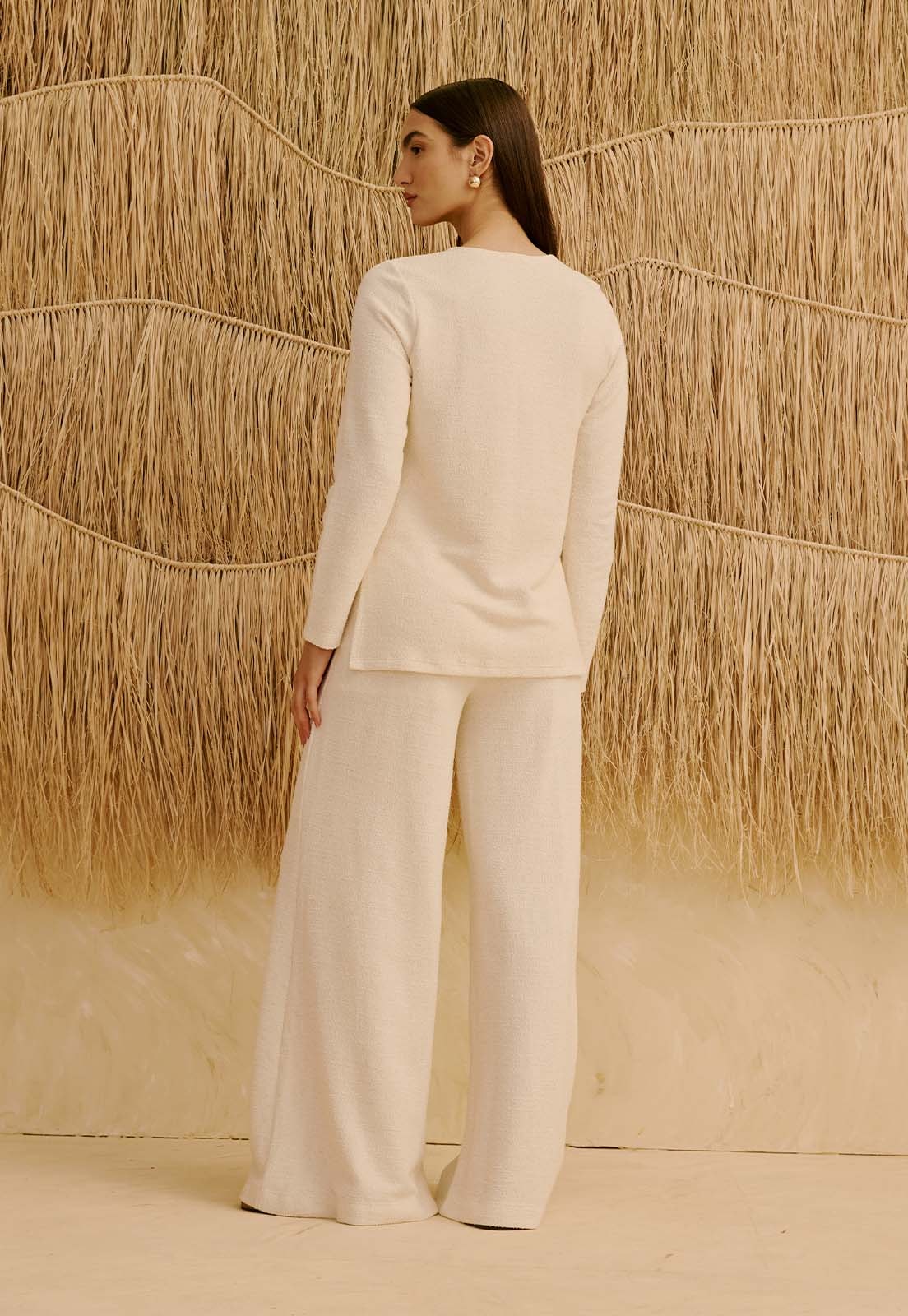Calça Ampla Malha Tweed Vista Traseira