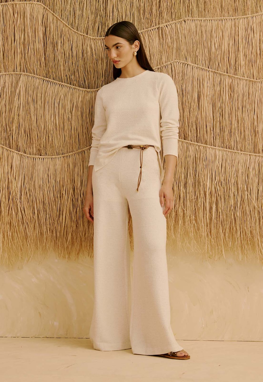 Calça Ampla Malha Tweed