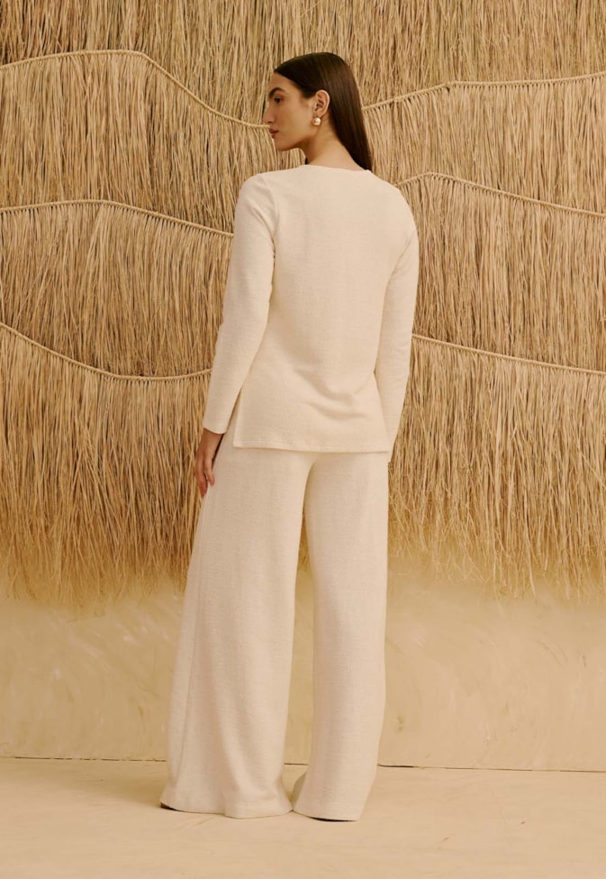 Calça Ampla Malha Tweed