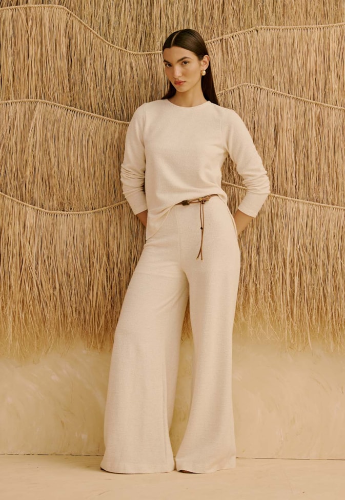 Calça Ampla Malha Tweed