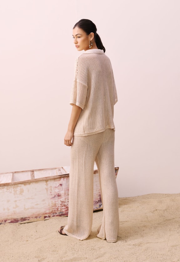 Calça Ampla Rendada Tricot Vista Traseira