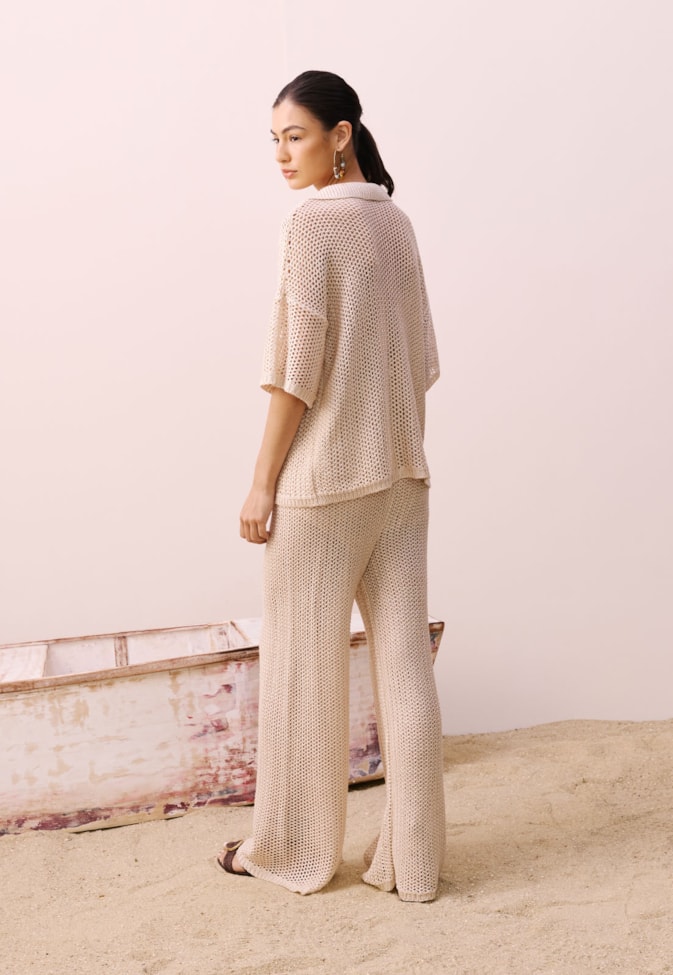 Calça Ampla Rendada Tricot