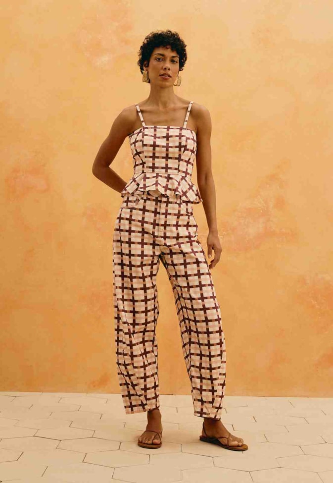 Calça Barrel Sarja Estampada Mitú