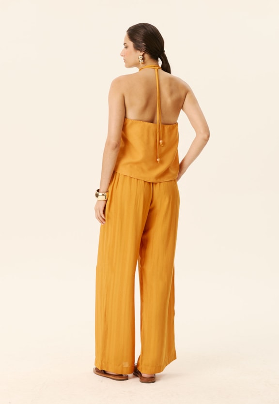 Calça Bolsos Cós Elástico Costas Vista Traseira