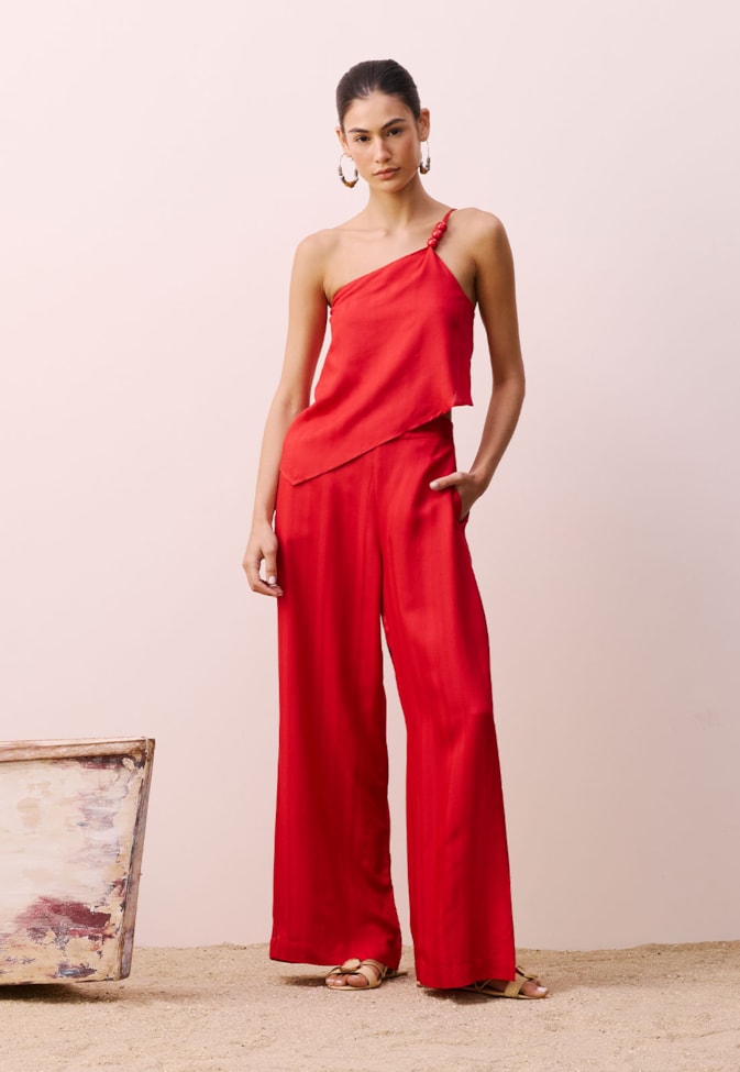 Calça Bolsos Cós Elástico Costas