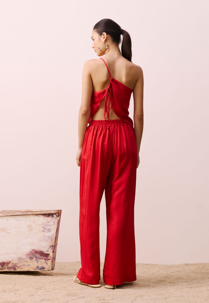 Calça Bolsos Cós Elástico Costas