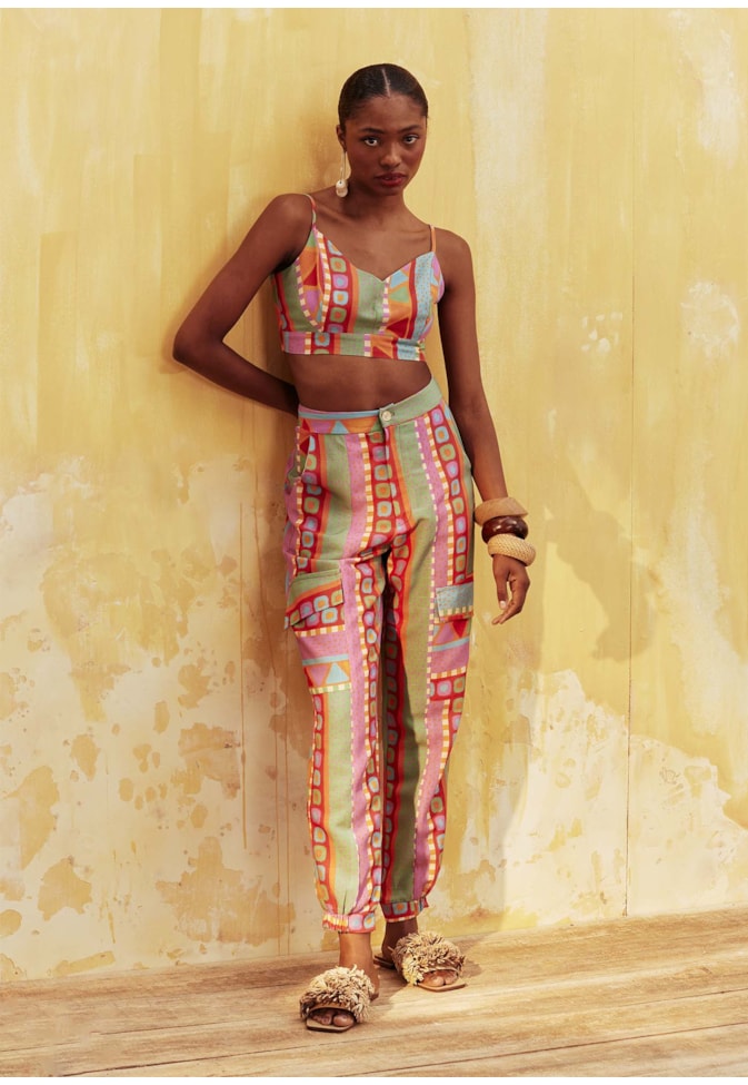 Calça Boxer Detalhe Bolso Estampada Cusco