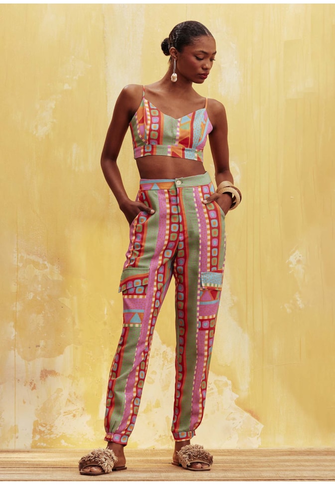 Calça Boxer Detalhe Bolso Estampada Cusco