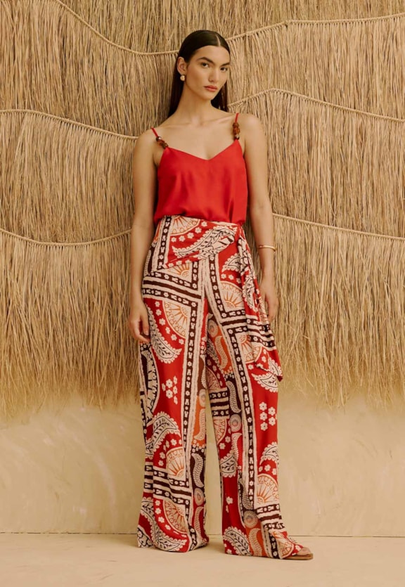 Calça Com Faixa Estampada Incaica Vista Frontal