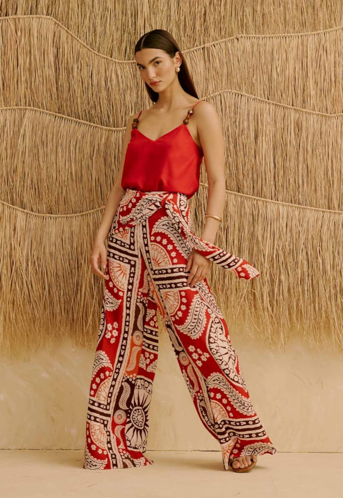 Calça Com Faixa Estampada Incaica