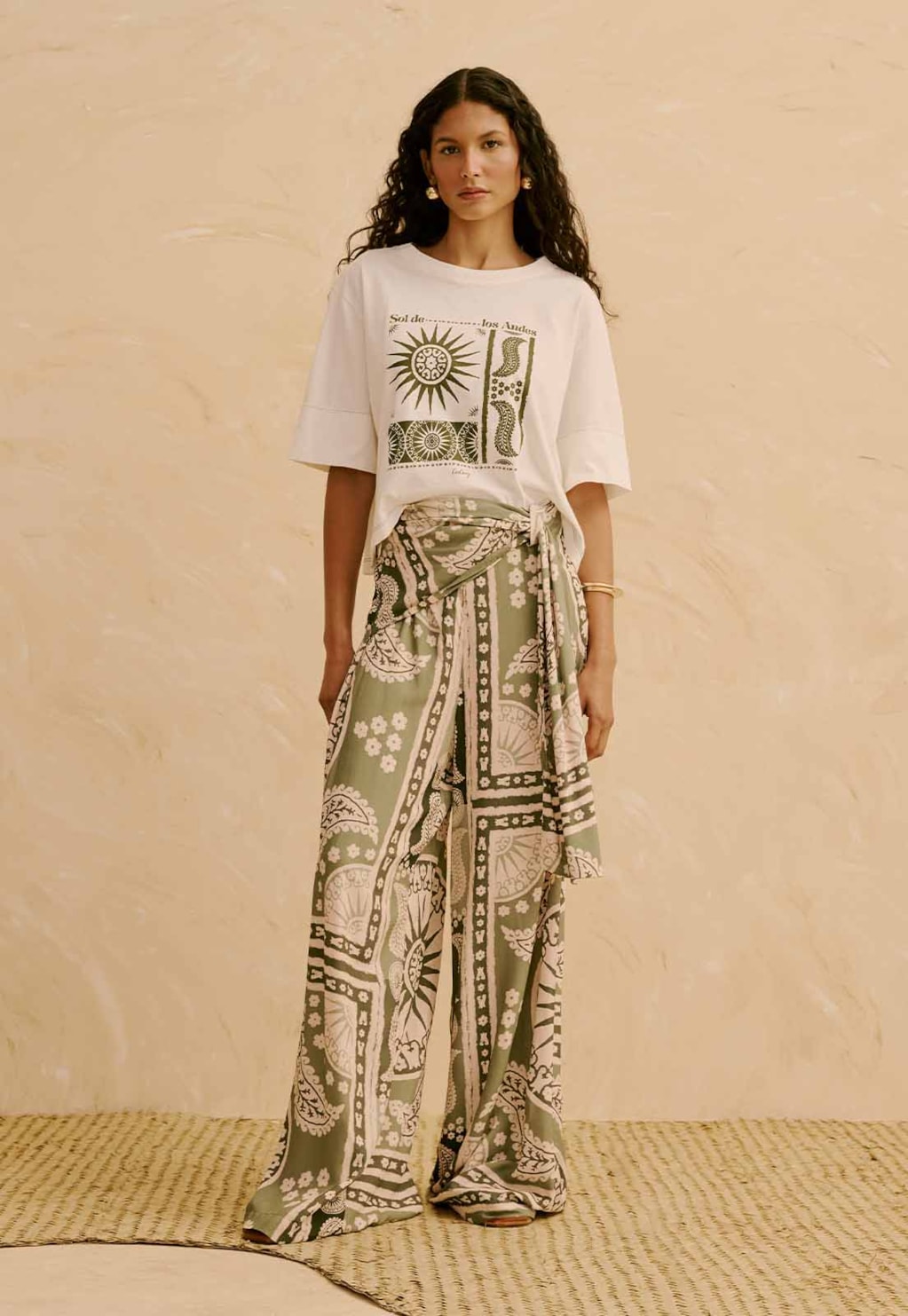 Calça Com Faixa Estampada Incaica