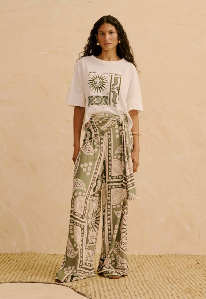 Calça Com Faixa Estampada Incaica