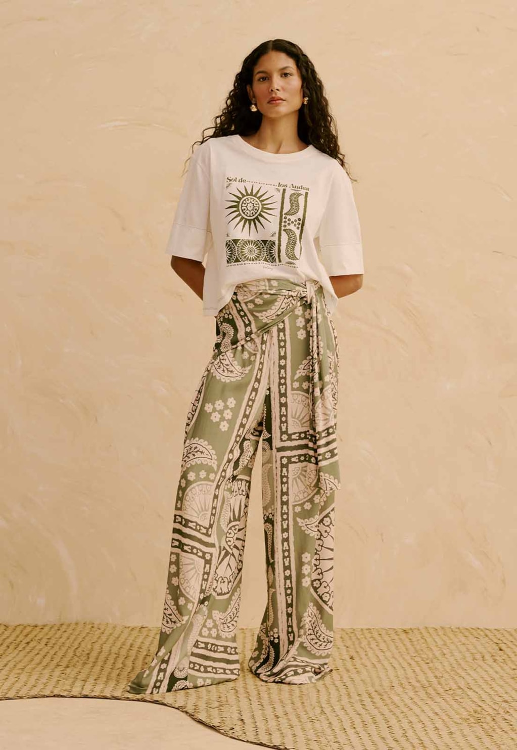 Calça Com Faixa Estampada Incaica