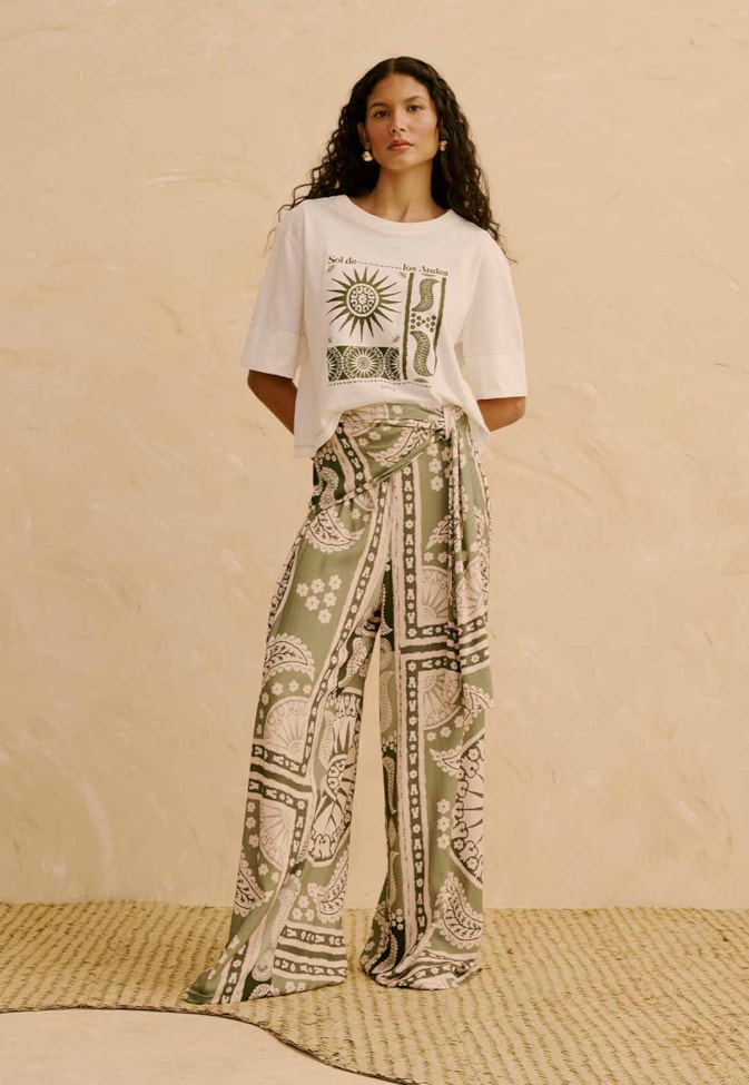 Calça Com Faixa Estampada Incaica