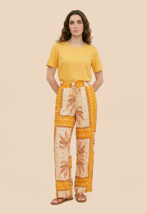 Calça Cós com Elástico Estampada Copaiba Vista Frontal