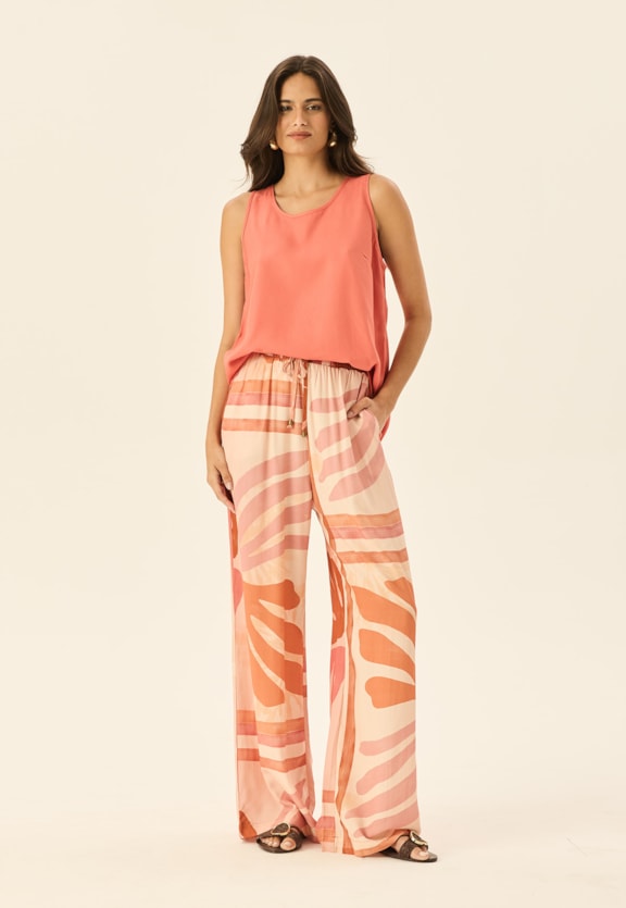 Calça Cós Elástico Estampada Igarapés Vista Frontal