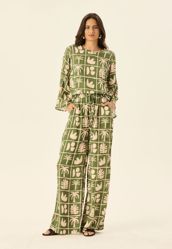 Calça Eslástico Cós Estampada Ybyra Vista Frontal