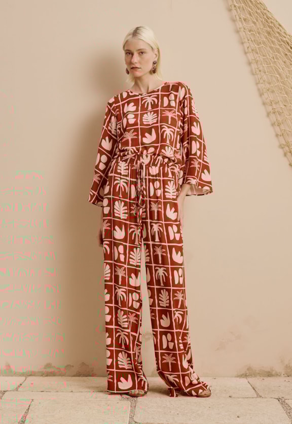 Calça Eslástico Cós Estampada Ybyra Vista Frontal